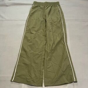 Olive Wide Leg Track Pant Stripe Women-M-Baggy Nylon Skate‎ Earthtone Y2k-4334